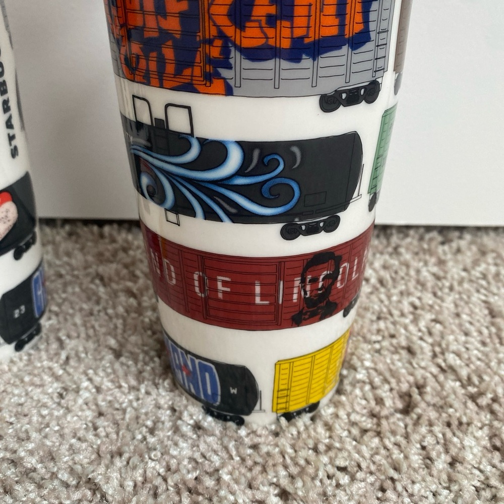 Starbucks Chicago Illinois Graffiti Railroad Train Cars Coffee Tumbler Mug Cup - Picture 5 of 6
